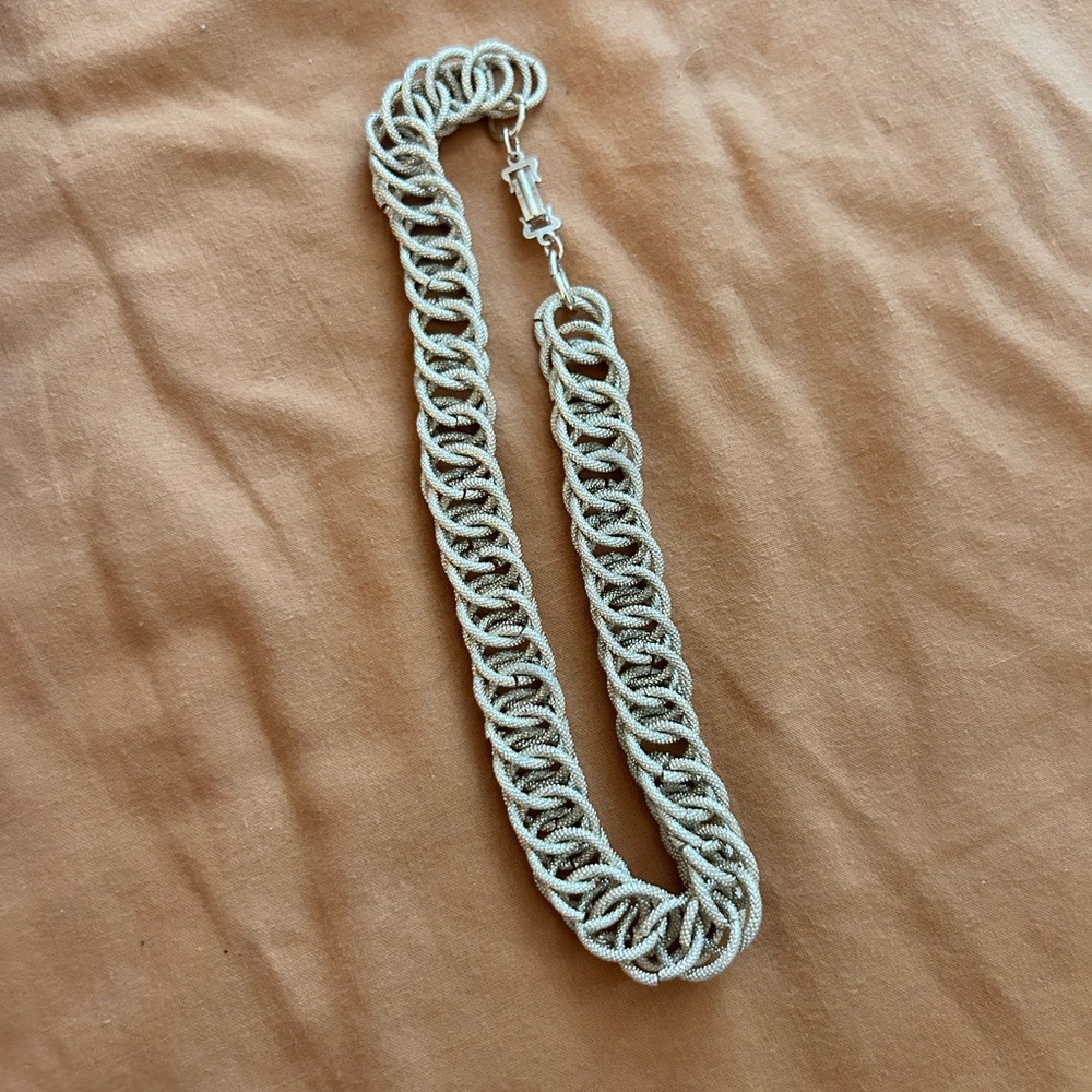 FINAL PRICE!!-Vintage Woven Link Statement Necklace-Silver-tone Textured